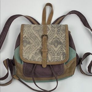 Myra Bag Backpack Vintage Style BOHO Multi-Color Drawstring bucket  Canvas NEW